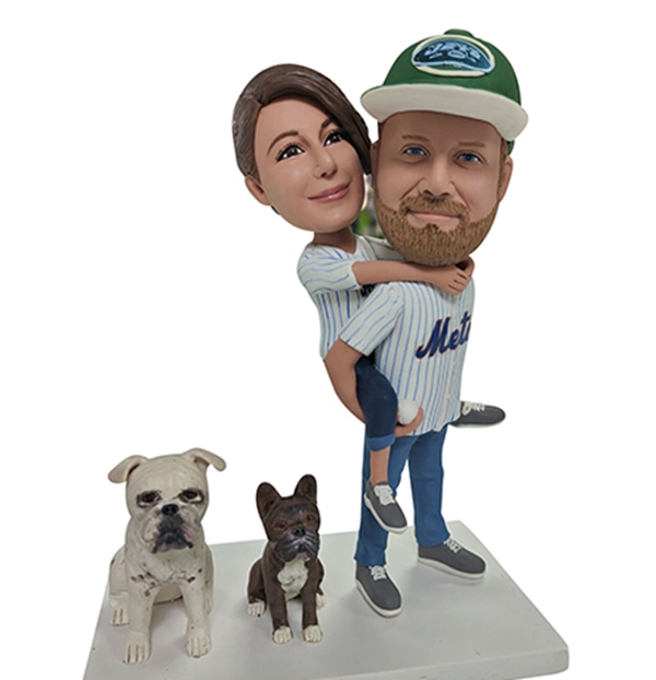 NY Mets Couple bobbleheads with NY Jets hatCustom Bobbleheads